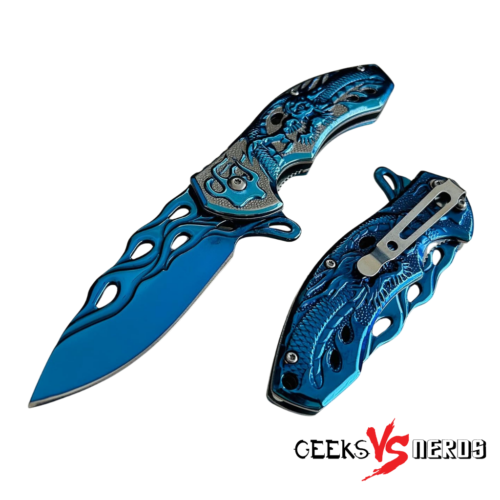 Goliath - Blue/Silver Dragon Folding Knife